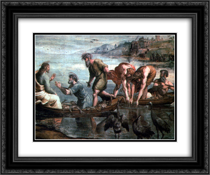 Miraculous Draught of Fishes 24x20 Black Ornate Wood Framed Art Print Poster with Double Matting by Raphael