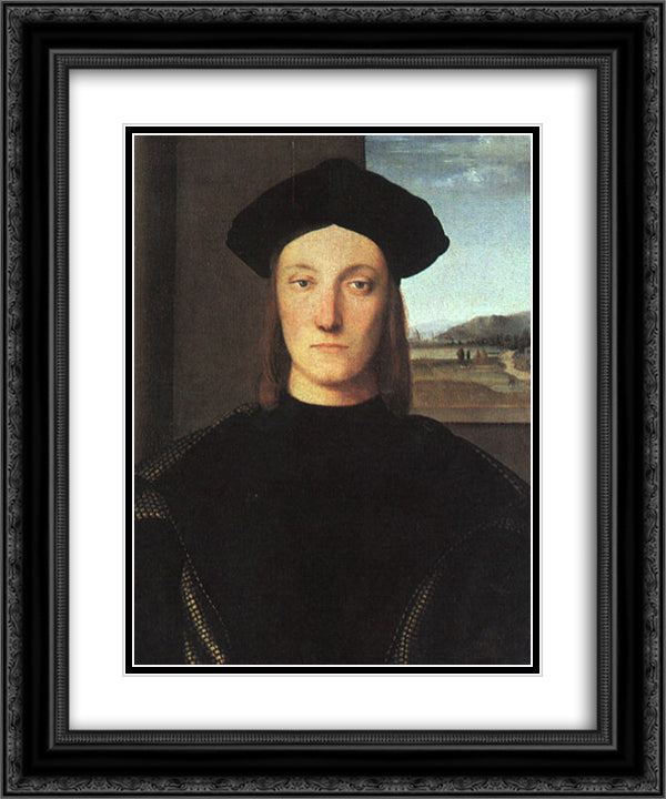 Portrait of Guidobaldo da Montefeltro, Duke of Urbino 20x24 Black Ornate Wood Framed Art Print Poster with Double Matting by Raphael