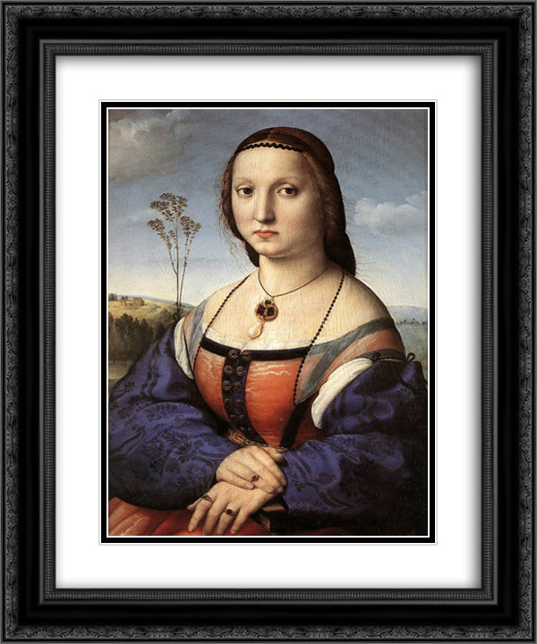 Portrait of Maddalena Doni 20x24 Black Ornate Wood Framed Art Print Poster with Double Matting by Raphael