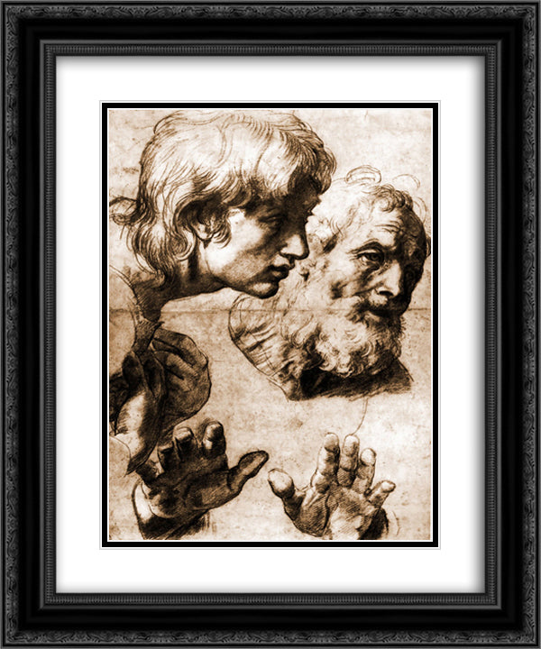 Studies for the Transfiguration 20x24 Black Ornate Wood Framed Art Print Poster with Double Matting by Raphael