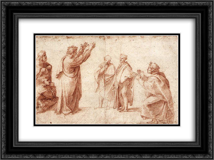 Study for St. Paul Preaching in Athens 24x18 Black Ornate Wood Framed Art Print Poster with Double Matting by Raphael