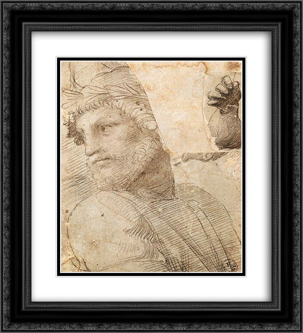 Study for the Head of a Poet 20x22 Black Ornate Wood Framed Art Print Poster with Double Matting by Raphael