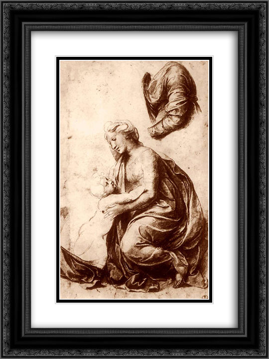 Study for the Holy Family 18x24 Black Ornate Wood Framed Art Print Poster with Double Matting by Raphael