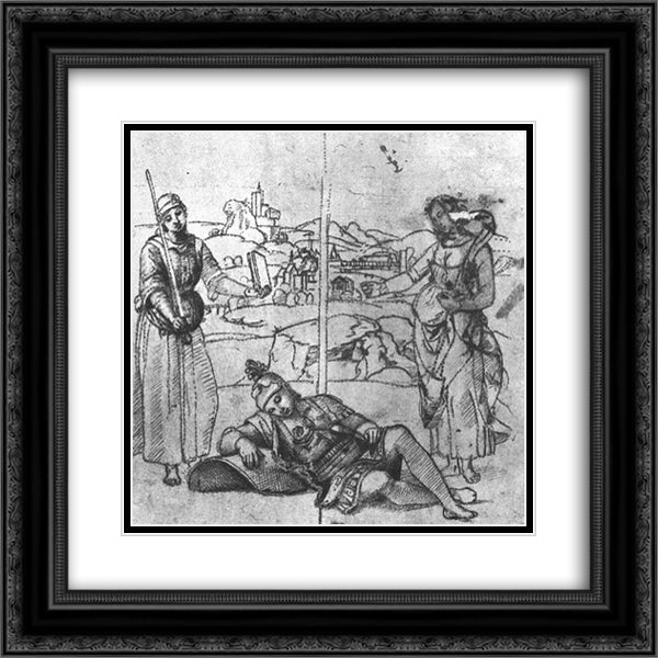 Study for 'The Knight's Dream' 20x20 Black Ornate Wood Framed Art Print Poster with Double Matting by Raphael