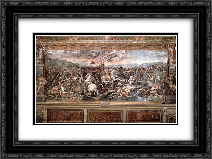The Battle at Pons Milvius 24x18 Black Ornate Wood Framed Art Print Poster with Double Matting by Raphael
