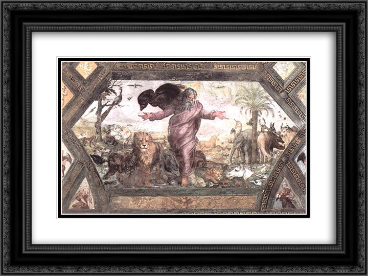 The Creation of the Animals 24x18 Black Ornate Wood Framed Art Print Poster with Double Matting by Raphael