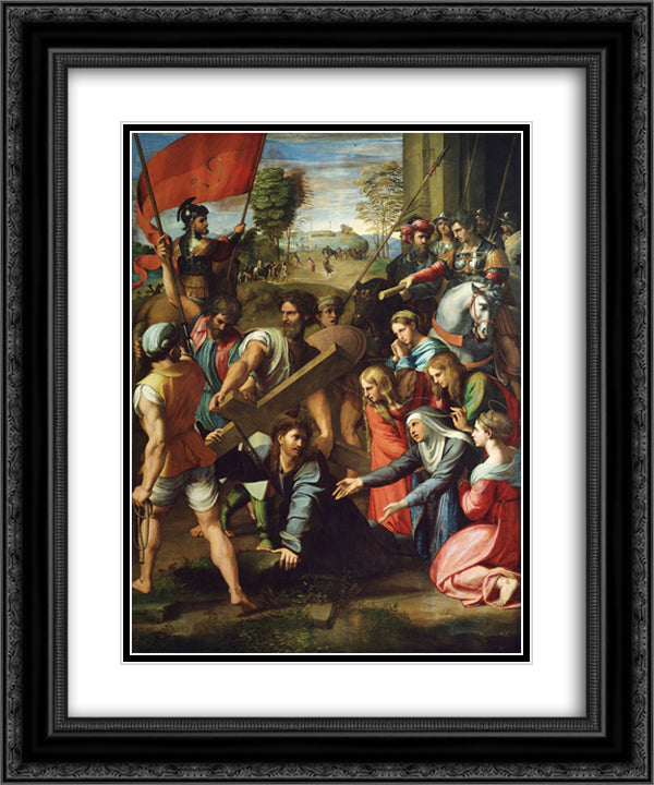 The Fall on the Road to Calvary 20x24 Black Ornate Wood Framed Art Print Poster with Double Matting by Raphael