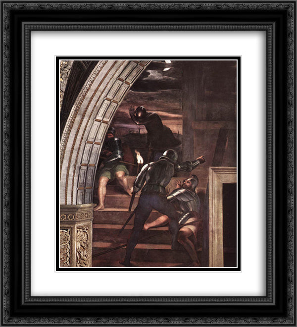 The Guards Outside the Prison, detail from 'The Liberation of St Peter' in the Stanza d'Eliodoro 20x22 Black Ornate Wood Framed Art Print Poster with Double Matting by Raphael