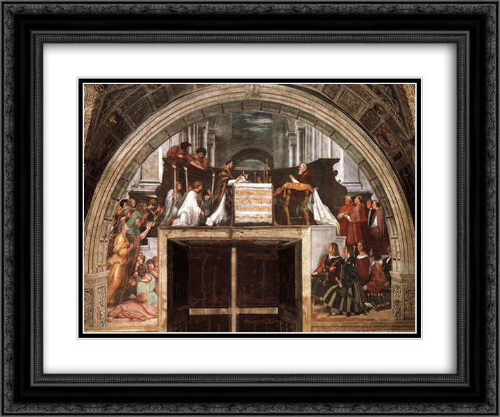 The Mass of Bolsena, from the Stanza dell'Eliodor 24x20 Black Ornate Wood Framed Art Print Poster with Double Matting by Raphael