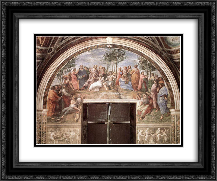 The Parnassus, from the Stanza delle Segnatura 24x20 Black Ornate Wood Framed Art Print Poster with Double Matting by Raphael