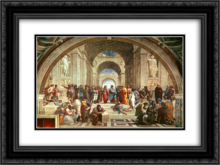 The School of Athens 24x18 Black Ornate Wood Framed Art Print Poster with Double Matting by Raphael
