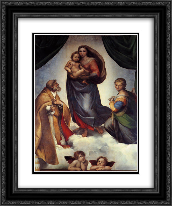 The Sistine Madonna 20x24 Black Ornate Wood Framed Art Print Poster with Double Matting by Raphael