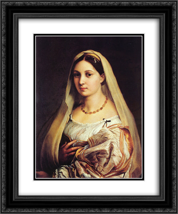 The Veiled Woman, or La Donna Velata 20x24 Black Ornate Wood Framed Art Print Poster with Double Matting by Raphael