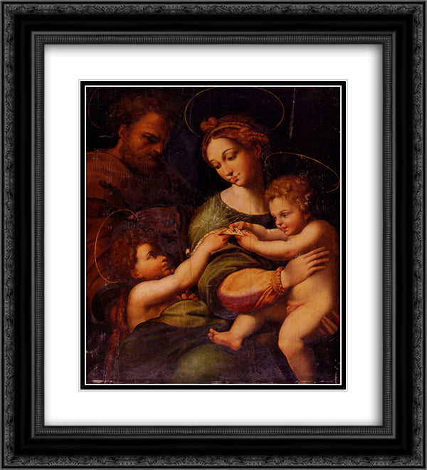 The Virgin of the Rose 20x22 Black Ornate Wood Framed Art Print Poster with Double Matting by Raphael