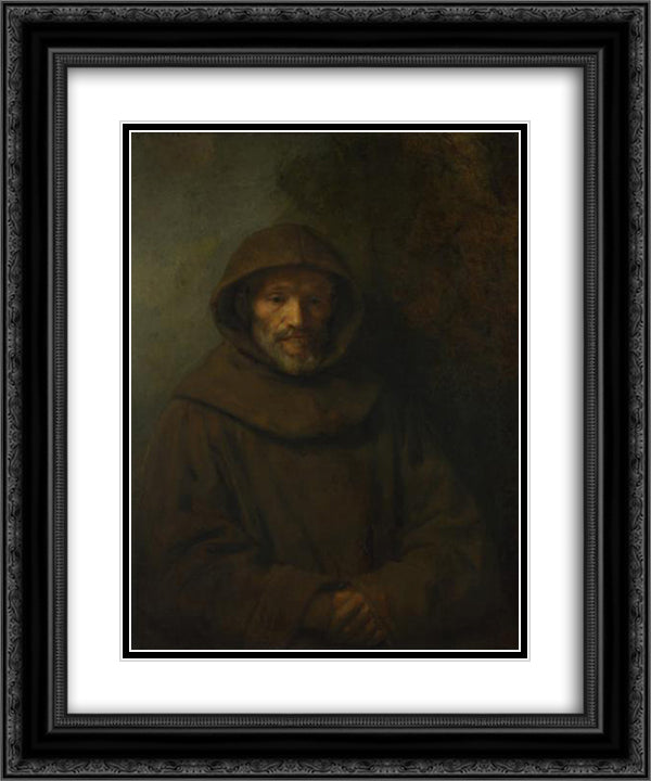 A Franciscan Friar 20x24 Black Ornate Wood Framed Art Print Poster with Double Matting by Rembrandt