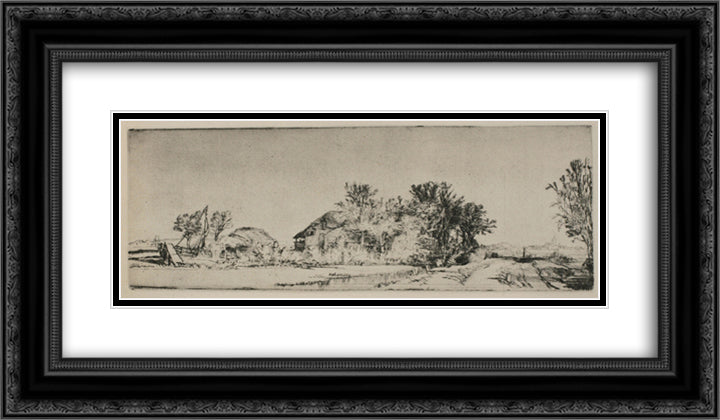 A Landscape of Irregular Form 24x14 Black Ornate Wood Framed Art Print Poster with Double Matting by Rembrandt