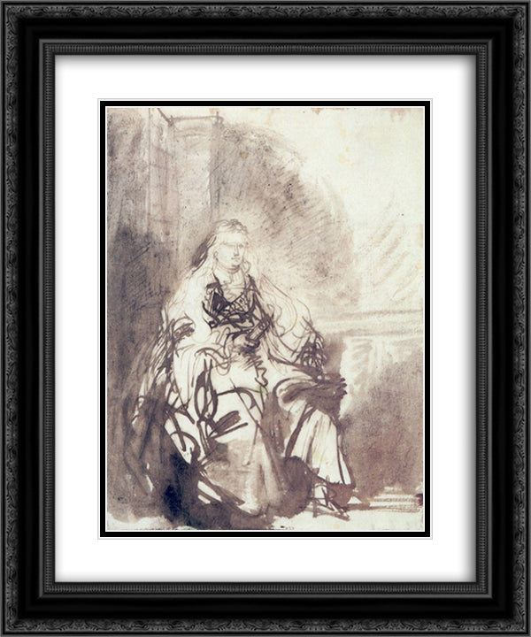 A Study for The Great Jewish Bride 20x24 Black Ornate Wood Framed Art Print Poster with Double Matting by Rembrandt