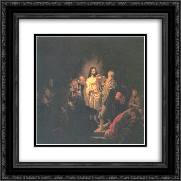 Christ Resurected 20x20 Black Ornate Wood Framed Art Print Poster with Double Matting by Rembrandt