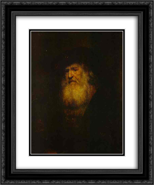 Portrait of a Bearded Man in Black Beret 20x24 Black Ornate Wood Framed Art Print Poster with Double Matting by Rembrandt