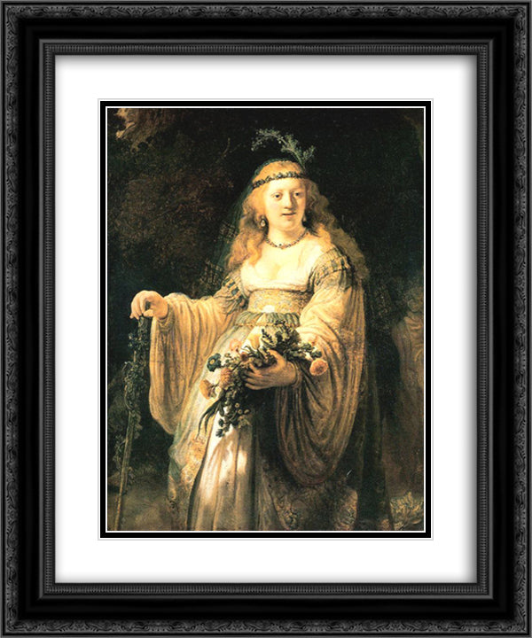 Saskia van Uylenburgh in Arcadian Costume 20x24 Black Ornate Wood Framed Art Print Poster with Double Matting by Rembrandt