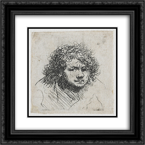 Self-portrait leaning forward bust 20x20 Black Ornate Wood Framed Art Print Poster with Double Matting by Rembrandt