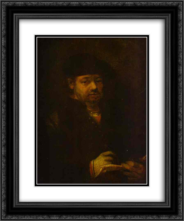 Self-portrait with a Sketch Book 20x24 Black Ornate Wood Framed Art Print Poster with Double Matting by Rembrandt
