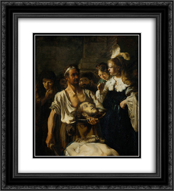 The Beheading of John the Baptist 20x22 Black Ornate Wood Framed Art Print Poster with Double Matting by Rembrandt