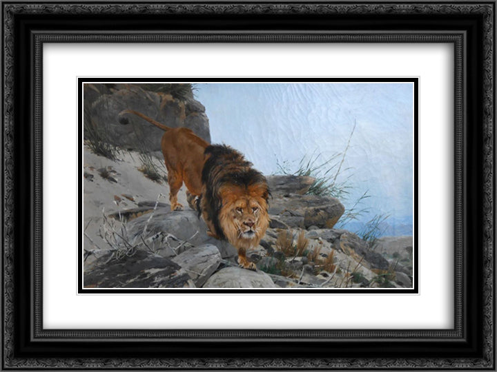 Lion 24x18 Black Ornate Wood Framed Art Print Poster with Double Matting by Friese, Richard