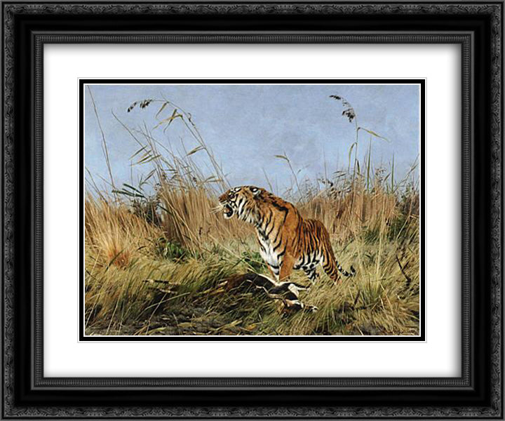 The Tiger 24x20 Black Ornate Wood Framed Art Print Poster with Double Matting by Friese, Richard