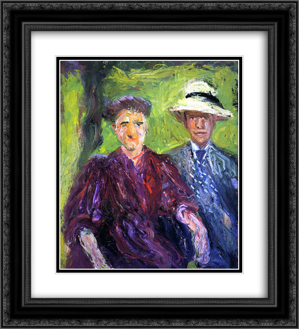 Double Portrait (green background) 20x22 Black Ornate Wood Framed Art Print Poster with Double Matting by Gerstl, Richard