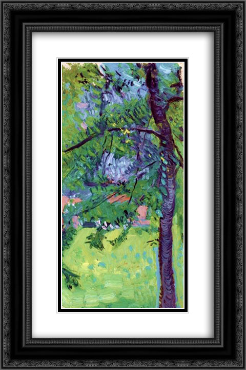 Meadow with Houses in Background 16x24 Black Ornate Wood Framed Art Print Poster with Double Matting by Gerstl, Richard