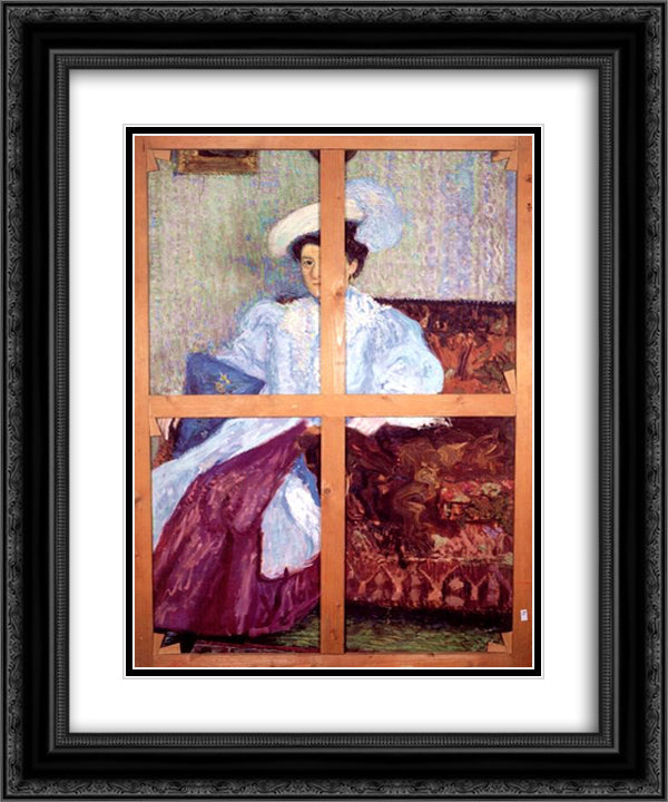 Portrait of a Young Woman with Feather Hat 20x24 Black Ornate Wood Framed Art Print Poster with Double Matting by Gerstl, Richard