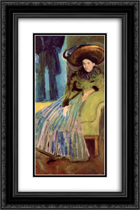 Seated Woman in green dress 16x24 Black Ornate Wood Framed Art Print Poster with Double Matting by Gerstl, Richard