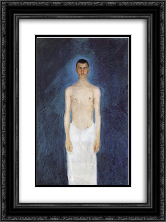 Self-portrait in front of blue background 18x24 Black Ornate Wood Framed Art Print Poster with Double Matting by Gerstl, Richard