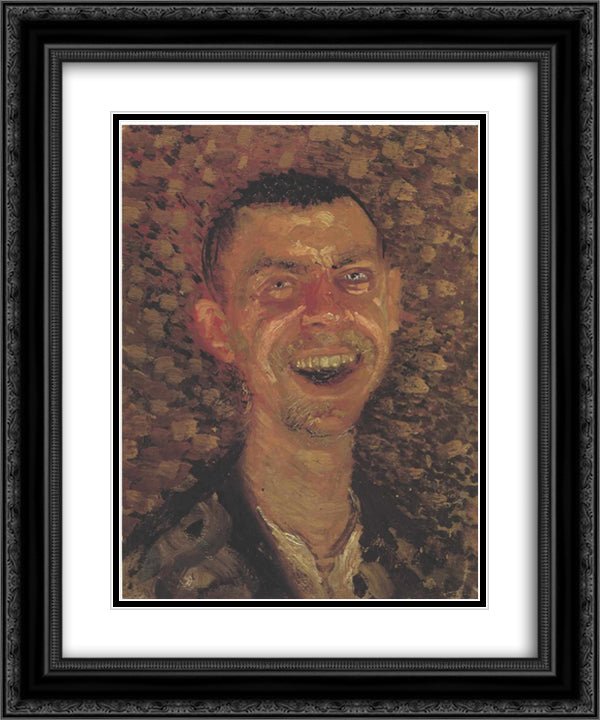 Self-Portrait Laughing 20x24 Black Ornate Wood Framed Art Print Poster with Double Matting by Gerstl, Richard