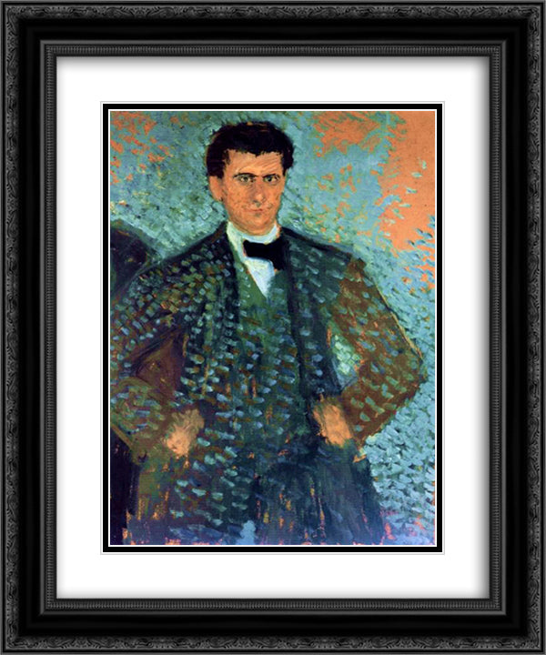 Self-portrait with Blue Spotted Background 20x24 Black Ornate Wood Framed Art Print Poster with Double Matting by Gerstl, Richard
