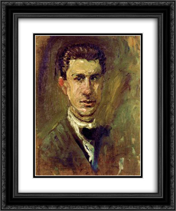 Small Self-Portrait 20x24 Black Ornate Wood Framed Art Print Poster with Double Matting by Gerstl, Richard