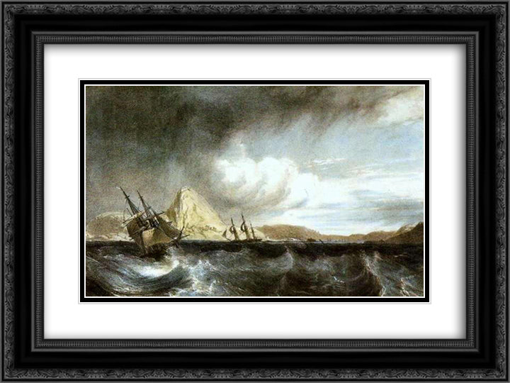 Entrance into the harbour of Rio de Janeiro 24x18 Black Ornate Wood Framed Art Print Poster with Double Matting by Bonington, Richard Parkes