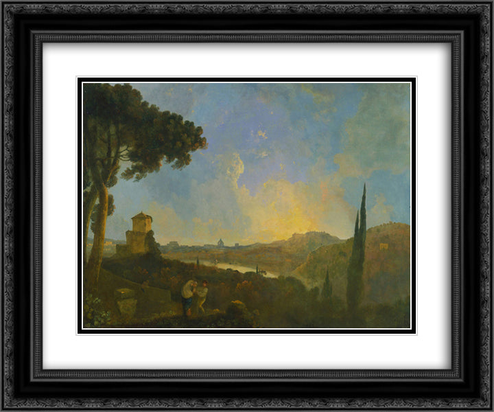 A View of the Tiber with Rome in the Distance 24x20 Black Ornate Wood Framed Art Print Poster with Double Matting by Wilson, Richard