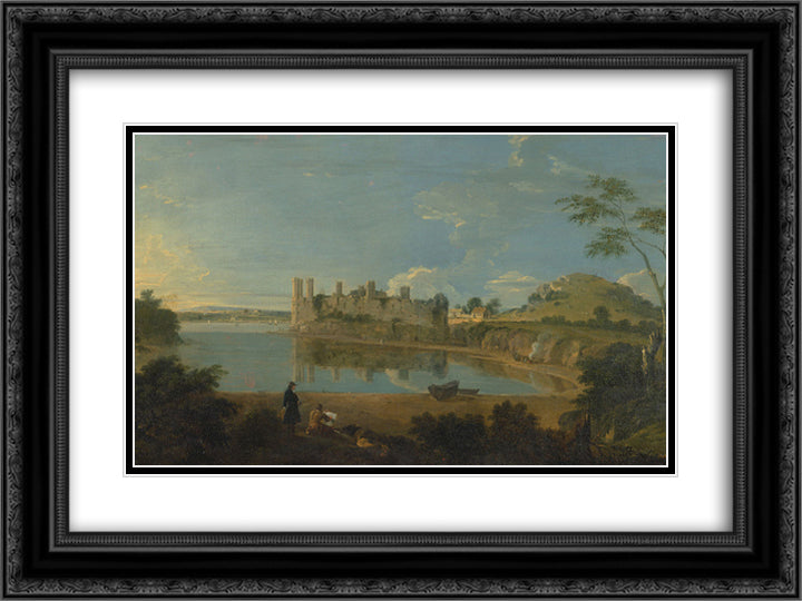 Caernarvon Castle 24x18 Black Ornate Wood Framed Art Print Poster with Double Matting by Wilson, Richard