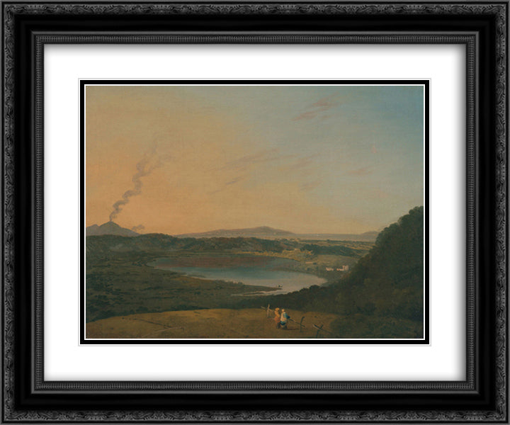 Lago d'Agnano with Vesuvius in the distance 24x20 Black Ornate Wood Framed Art Print Poster with Double Matting by Wilson, Richard