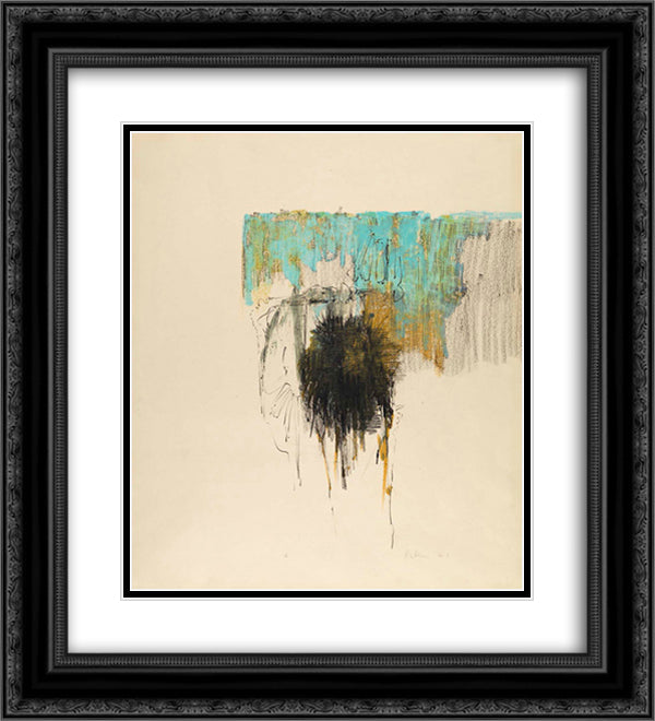 Blue and Ochre 20x22 Black Ornate Wood Framed Art Print Poster with Double Matting by Ruben, Richards