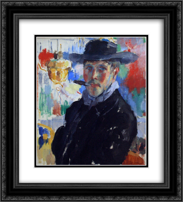 Self-portrait with Cigar 20x22 Black Ornate Wood Framed Art Print Poster with Double Matting by Wouters, Rik