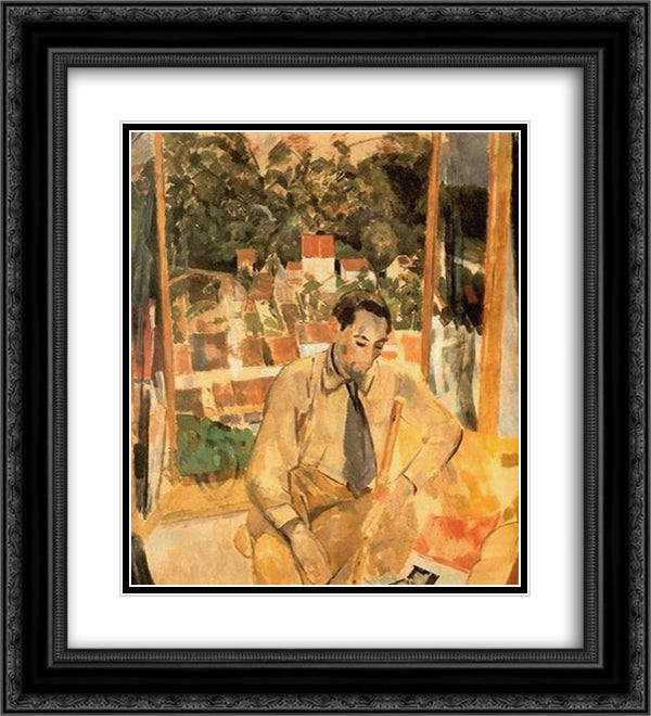 The flute player 20x22 Black Ornate Wood Framed Art Print Poster with Double Matting by Wouters, Rik