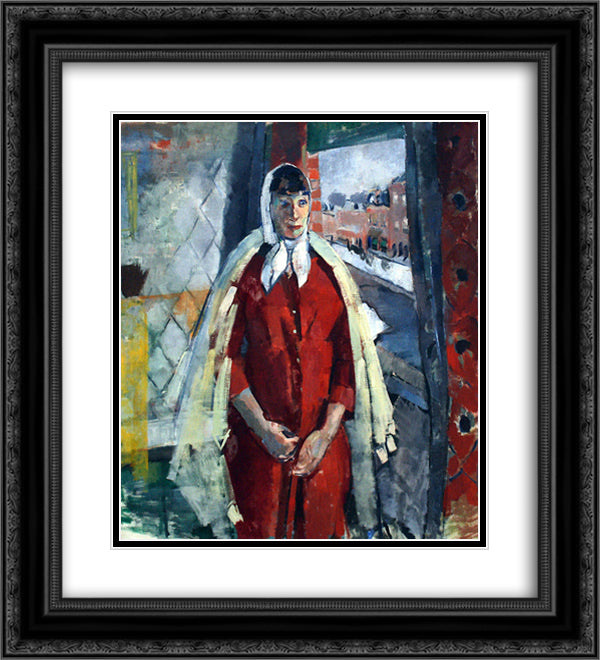 Woman at the Window 20x22 Black Ornate Wood Framed Art Print Poster with Double Matting by Wouters, Rik
