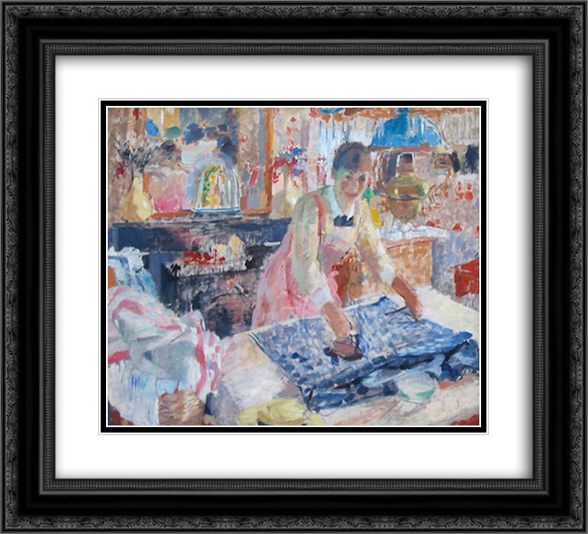 Woman Ironing 22x20 Black Ornate Wood Framed Art Print Poster with Double Matting by Wouters, Rik