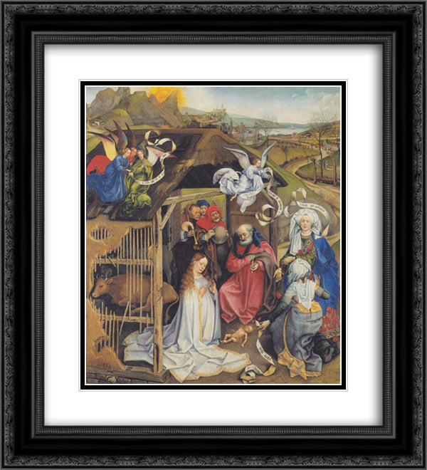 Adoration of Shepherds 20x22 Black Ornate Wood Framed Art Print Poster with Double Matting by Campin, Robert