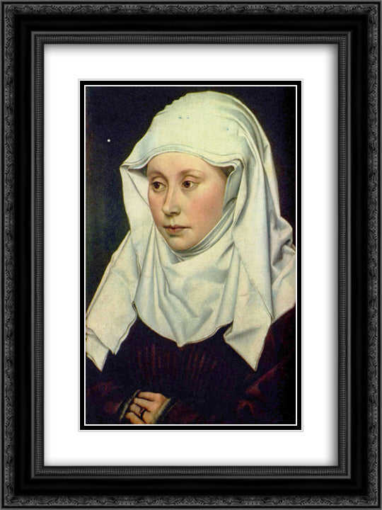 Portrait of a Woman 18x24 Black Ornate Wood Framed Art Print Poster with Double Matting by Campin, Robert