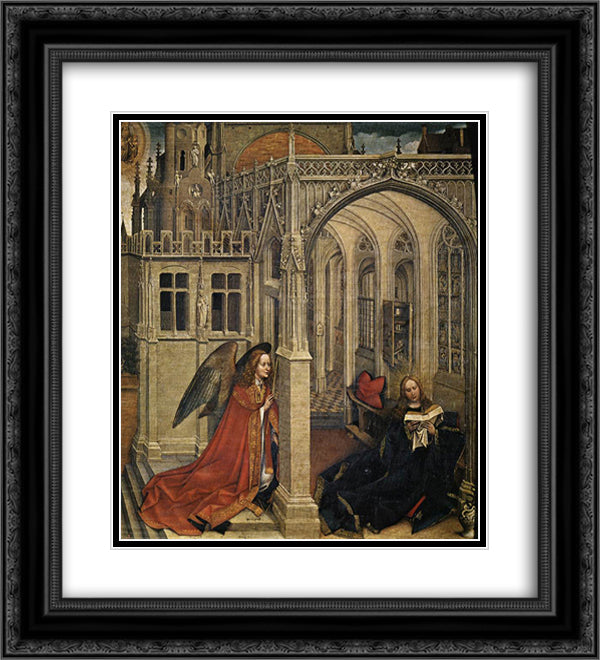 The Annunciation 20x22 Black Ornate Wood Framed Art Print Poster with Double Matting by Campin, Robert
