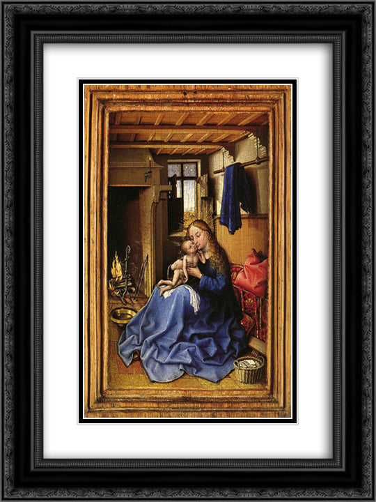Virgin and Child in an Interior 18x24 Black Ornate Wood Framed Art Print Poster with Double Matting by Campin, Robert
